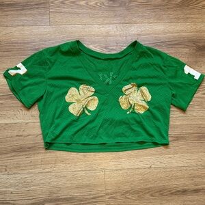 Green Crop Top with Gold Shamrocks